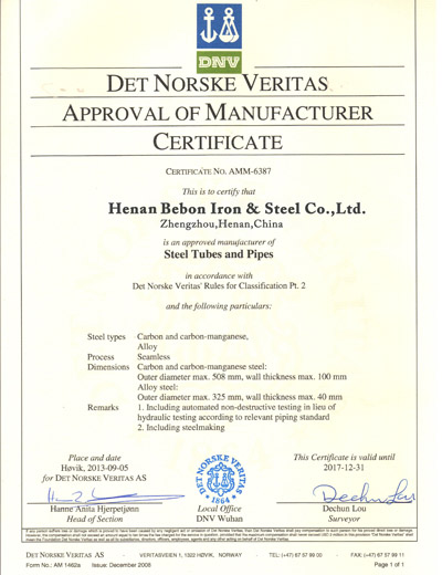 DNV Approval of Manufacturer Certificate